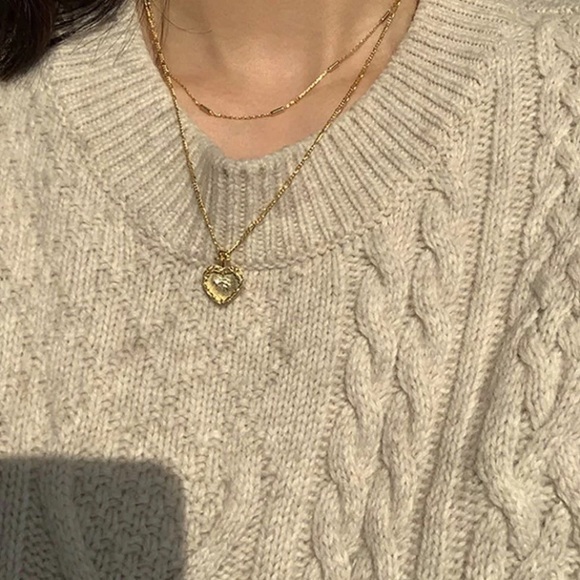 Vermeil Double layered heart charm gold necklace silver - Picture 4 of 9